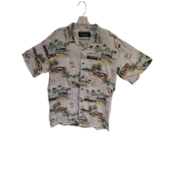 Vtg Newport Blue Mens Sz L American Classic Chevrolet Corvette Button Up Shirt - Picture 1 of 9